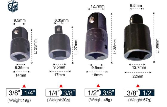 Durable 1/2&quot; Black Impact Socket Adapter And Reducer Set With CRV Material