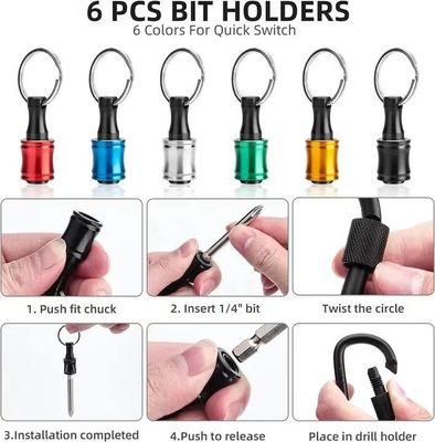 Black Oxide Finish 6pcs Quick Release 1/4 Inch Hex Shank Screw Driver Bit Holder Keychain