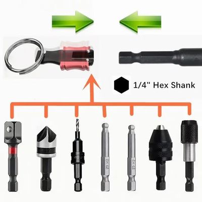 Black Oxide Finish 6pcs Quick Release 1/4 Inch Hex Shank Screw Driver Bit Holder Keychain